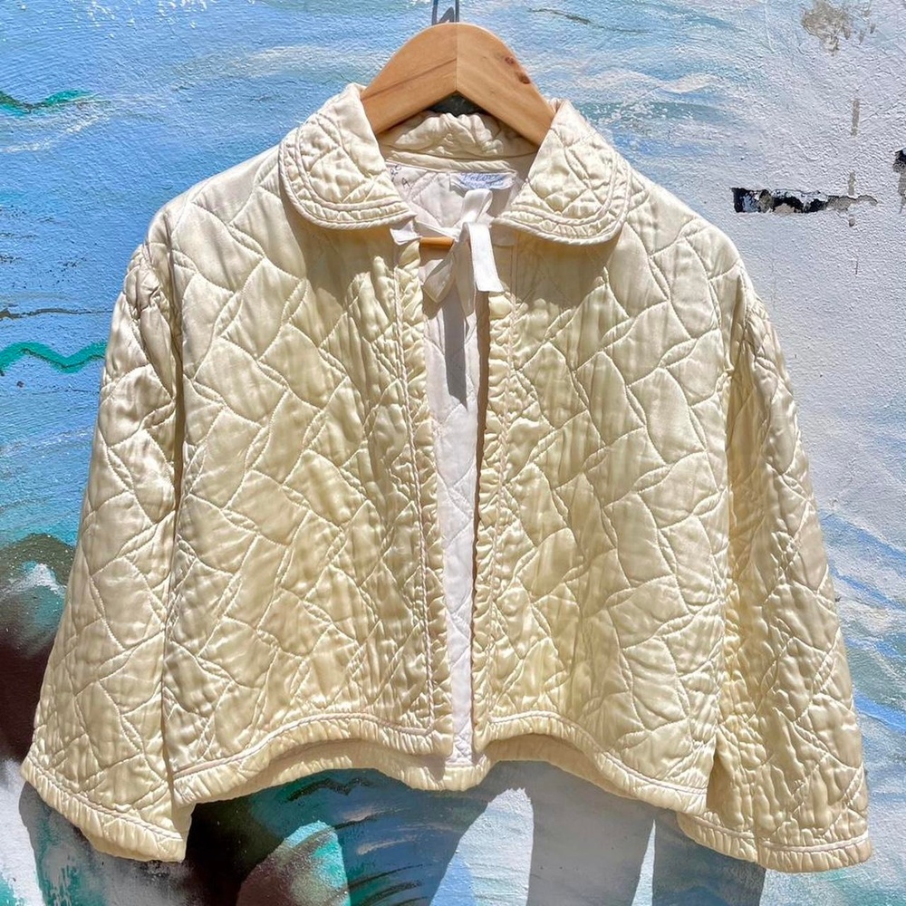 40s marvel maid butter yellow satin quilted bed jacket